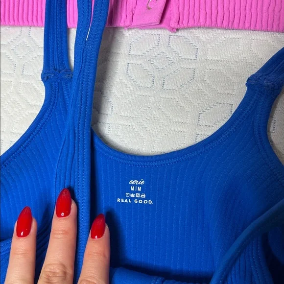 Aerie Ribbed Snap-Front Crop Tank Top - Pink and Blue - Picture 2 of 3